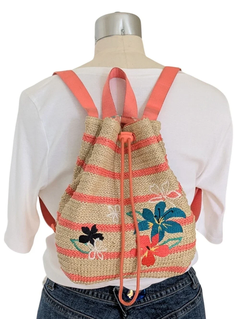 Vera Bradley Rain Forest Lily Coral Straws Backpack